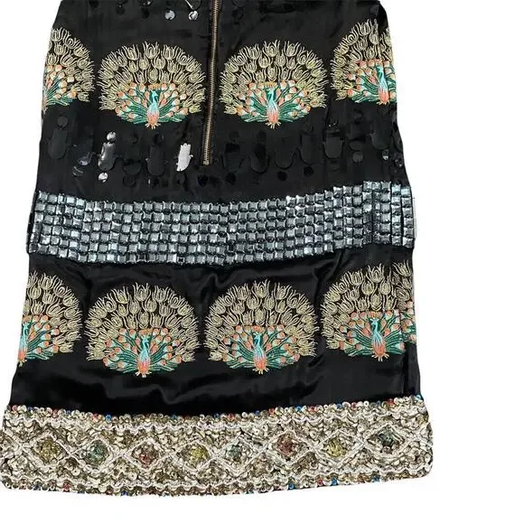 Manoush Black Beaded Sequin Peacock Shift Dress Size 4
